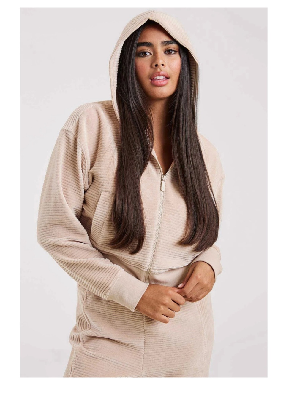 Nuuds Textured Wide Leg Pant and Zip Hoodie - Color is called Doe